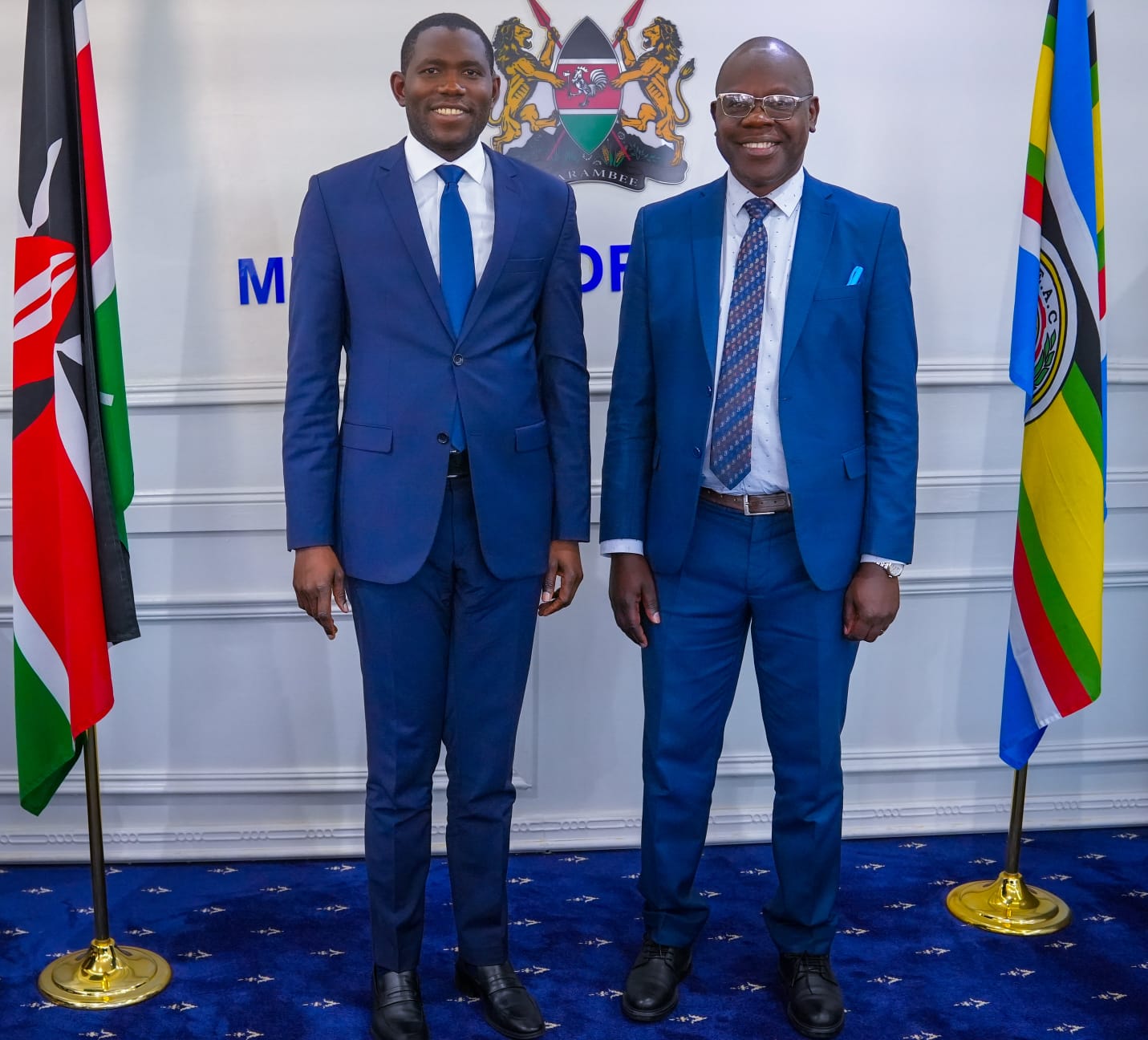 PS Dr. Ouma Oluga with NSIRH Ag. CEO Dr. Soren O. Otieno during a consultative meeting at Afya House